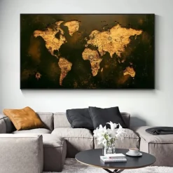 World Map Prints Wall Art Modern Picture Home Decor Wall Hanging Gift Rolled Canvas Unframed Unstretched