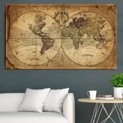 World Map Retro Old Art Canvas Painting Pictures For Living Room Posters Wall Art Home Decoration