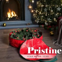 Wreath Storage Bag Heavy Duty Christmas Wreath Storage Container Green - Waterproof Plastic Material Wreath Holder Storage - Holds Wreaths For Year Round Christmas Storage