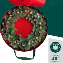 Wreath Storage Bag Heavy Duty Christmas Wreath Storage Container Green - Waterproof Plastic Material Wreath Holder Storage - Holds Wreaths For Year Round Christmas Storage