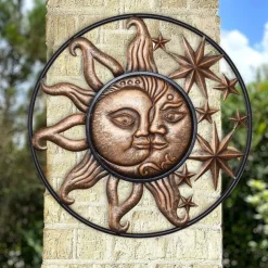 Wrought Iron Metal Wall Art Decoration Creative Sun Moon Star Sculptures Statue Wall Hanging Ornament for Home Garden