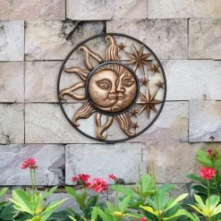 Wrought Iron Metal Wall Art Decoration Creative Sun Moon Star Sculptures Statue Wall Hanging Ornament for Home Garden