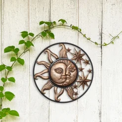 Wrought Iron Metal Wall Art Decoration Creative Sun Moon Star Sculptures Statue Wall Hanging Ornament for Home Garden