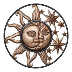 Wrought Iron Metal Wall Art Decoration Creative Sun Moon Star Sculptures Statue Wall Hanging Ornament for Home Garden