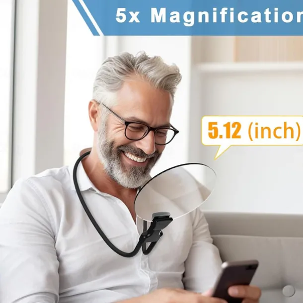 5X Hands Free Magnifying Glass Adjustable Magnifier with4.33in Diameter Lens and Stand Neckwear for Reading Seniors Low Vision Sewing Crafting Cross Stitch Inspection Repair