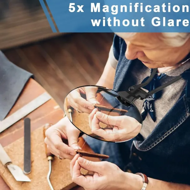 5X Hands Free Magnifying Glass Adjustable Magnifier with4.33in Diameter Lens and Stand Neckwear for Reading Seniors Low Vision Sewing Crafting Cross Stitch Inspection Repair