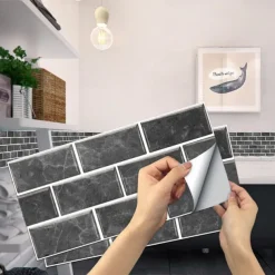 15x30cm 6pcs Tiles Wall Stickers Tile Paint Backsplash Removable Waterproof Self-Adhesive Decals Home Decoration Living Kitchen Bathroom Décor ( black）Self-adhesive decorative wall sticker