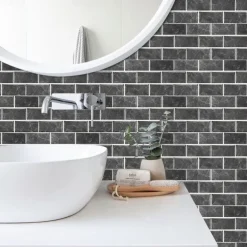 15x30cm 6pcs Tiles Wall Stickers Tile Paint Backsplash Removable Waterproof Self-Adhesive Decals Home Decoration Living Kitchen Bathroom Décor ( black）Self-adhesive decorative wall sticker