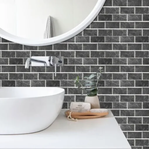 15x30cm 6pcs Tiles Wall Stickers Tile Paint Backsplash Removable Waterproof Self-Adhesive Decals Home Decoration Living Kitchen Bathroom Décor ( black）Self-adhesive decorative wall sticker