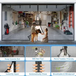16x7FT/8x7FT Garage Screen Door Magnetic Garage Door Screen Magnetic Closure Fiberglass Garage Screen Doors for 2 Car Garage Pull Down for Patio, Porch, Window to Keep Bugs Out