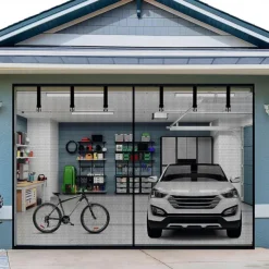 16x7FT/8x7FT Garage Screen Door Magnetic Garage Door Screen Magnetic Closure Fiberglass Garage Screen Doors for 2 Car Garage Pull Down for Patio, Porch, Window to Keep Bugs Out
