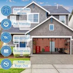 16x7FT/8x7FT Garage Screen Door Magnetic Garage Door Screen Magnetic Closure Fiberglass Garage Screen Doors for 2 Car Garage Pull Down for Patio, Porch, Window to Keep Bugs Out