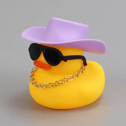Yellow Duck Dashboard Ornament - Car Styling Accessories with Cowboy Hat, Sunglasses, and Necklace - Unique Auto Internal Decoration