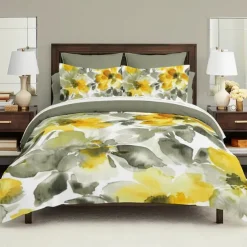 Yellow Floral 3-Piece Duvet Set for Summer Soft Skin Friendly Long Lasting 1 Duvet Cover 2 Pillowcases