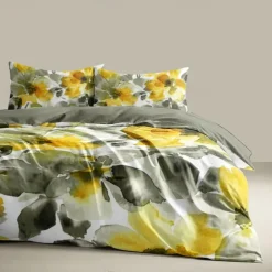 Yellow Floral 3-Piece Duvet Set for Summer Soft Skin Friendly Long Lasting 1 Duvet Cover 2 Pillowcases