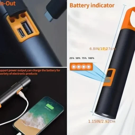 Zoomable Tactical Flashlight, Portable Handheld Flash Light, 1000 High Lumens, USB-C Rechargeable, Emergencies Power Bank, 4 Modes (SOS & Strobe), Waterproof LED Flashlight for Camping